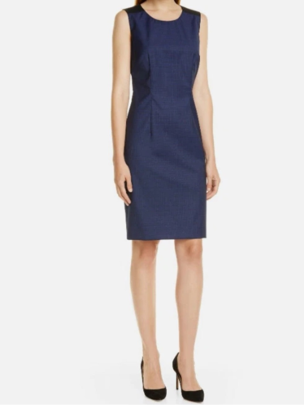 NEW HUGO BOSS Dristie Sleeveless Navy Sheath Classic WOOL Office Dress Sz 8